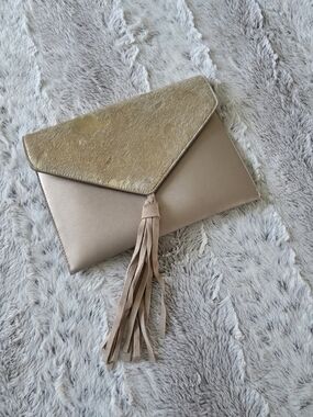 Boho Neutral Foldover Clutch with Tassel